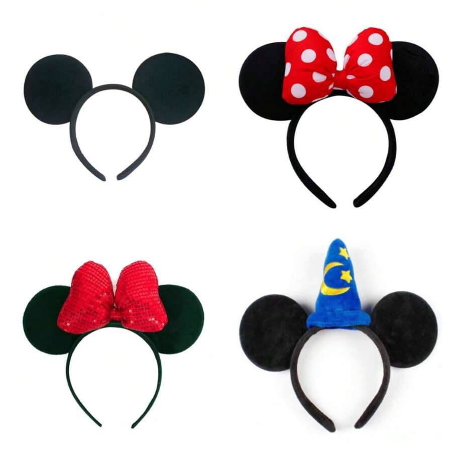 Disney 1PC Disney Minnie Mouse Ear Headband With Red Bow - Adorable Anime Theme Hair Accessory, Nylon, Hand Washable - Suitable For Theme Parks, Holiday Gifts, Party Decorations, Cosplay Headbands | Anime Themed Accessories | Polyester & Spandex, Headband
