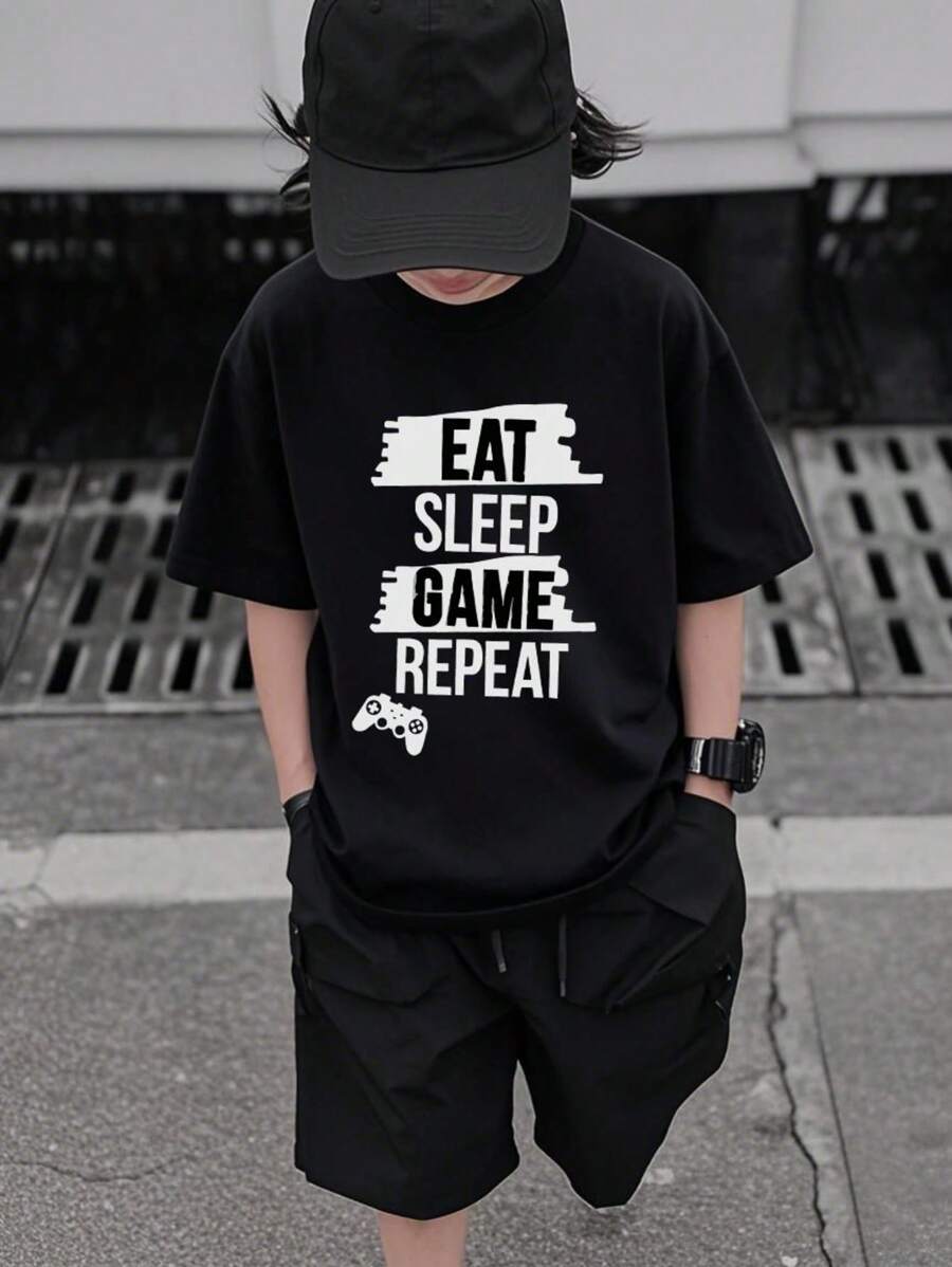Tween Jungen Teens Videospiel Grafik schwarzes Kurzarm T-Shirt, Lässig & Bequem für 7-14 Jährige, Sommer