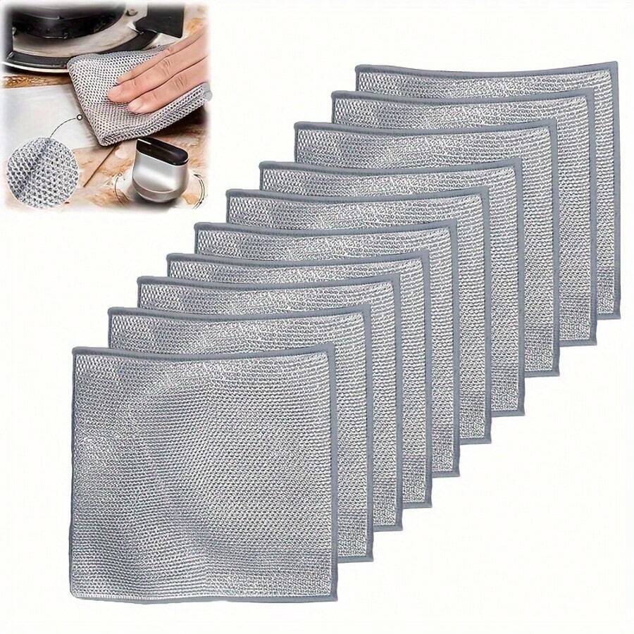 10pcs Microfiber Mesh Cleaning Cloths, Multi-Purpose Kitchen Cleaning Rags, Double-Sided Reusable Dishwashing Pads, Scratch-Free Cleaning For Dishes, Utensils And Cookware