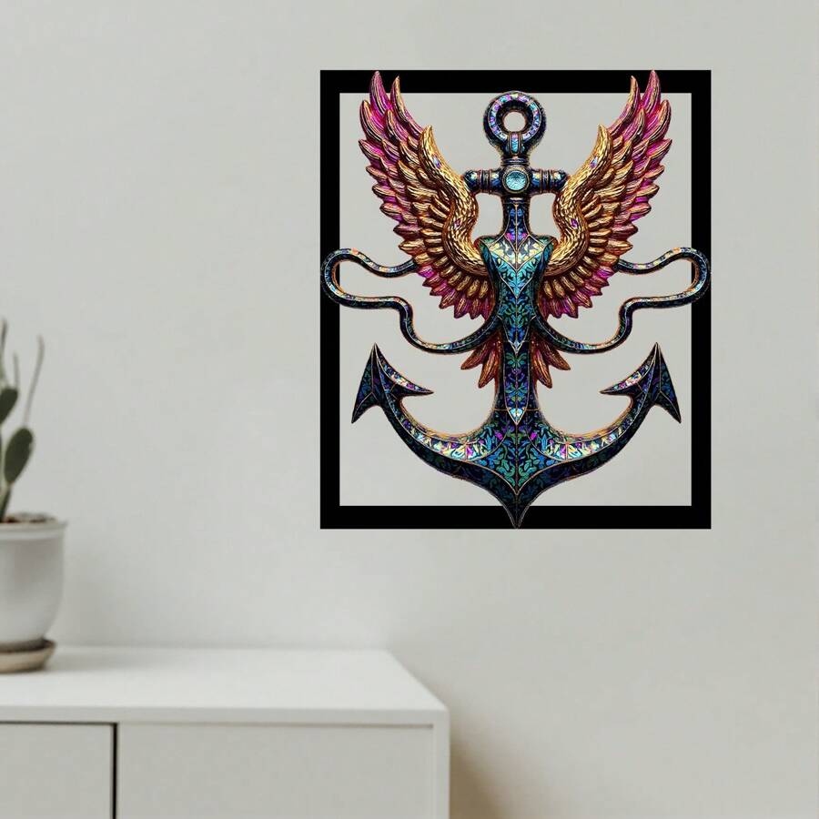 Decoración de alas de hierro con silueta colorida y ancla, obra de arte como regalo para amigos, decoración del hogar, jardín y balcón
