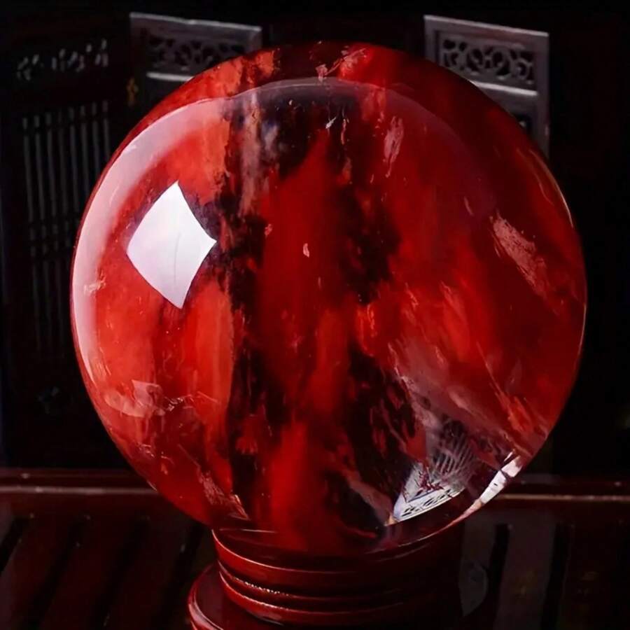 1 bola de cristal de quartzo vermelho deslumbrante - design de mármore semitransparente, tons vibrantes de vermelho e laranja, decoração exclusiva para casa e escritório, presente perfeito para feriados, dia das mães, festas e ocasiões especiais, decoração para casa | Bola de cristal vibrante | Superfície polida