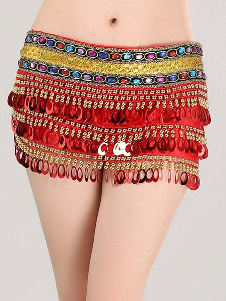 Cadena de cintura con gemas de estilo de palacio árabe, hecha con un trabajo exquisito, con flecos multicapa que brillan dinámicamente, una opción llamativa para actuaciones de danza del vientre y fiestas de festivales