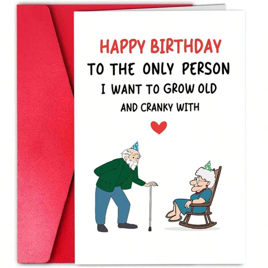 1Pc Funny Birthday Card For Husband Wife, Romantic Birthday Card For Men Women, Happy Birthday To The Only Person I Want To Grow Old And Cranky With, School Supplies,Back To School