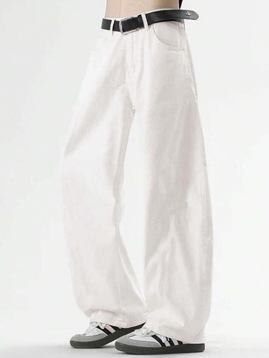 1 pieza Pantalones vaqueros holgados de estilo estadounidense de 100% algodón de ajuste suelto y pierna ancha para hombres