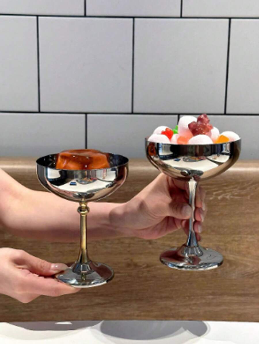Luxury Stainless Steel Ice Cream Cups - Elegant TallFooted Dessert Bowls, 304 Stainless Steel, Perfect For Home, Bar, KTV, Restaurant Use - Chic Tableware Accessories, Ice Cream Party Decorations