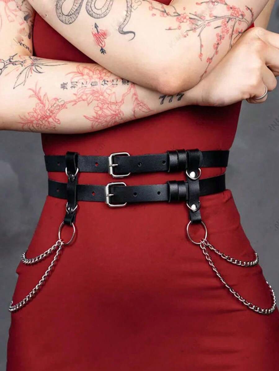 1pc Women's Sexy Gothic Style Chain Waist Belt, Punk Decor, Suitable For Daily Wear, Festivals And Party Outfit