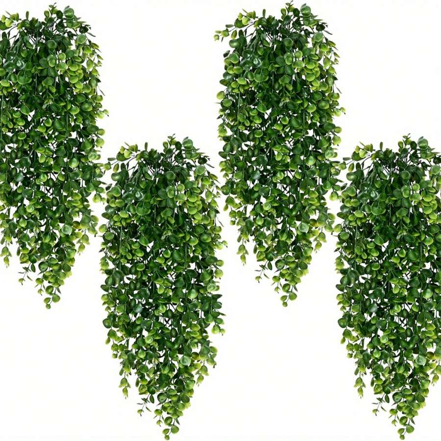 1/4pcs Artificial Hanging Plants Fake Wall Hanging Eucalyptus Plants UV Resistant Plastic Hanging Plants Artificial Decor For Party Wall Porch Wedding Decoration