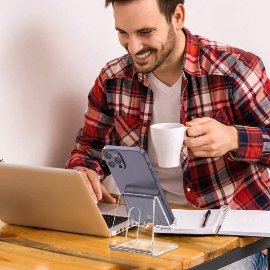 Handyhalterung Schreibtisch Zubehör - Transparenter Büro Handyhalter Acryl Handyhalter Schreibtisch Acryl Büro Schreibtisch Zubehör Büro Dekoration kompatibel mit Smartphones von 4-8 Zoll Schulanfang
