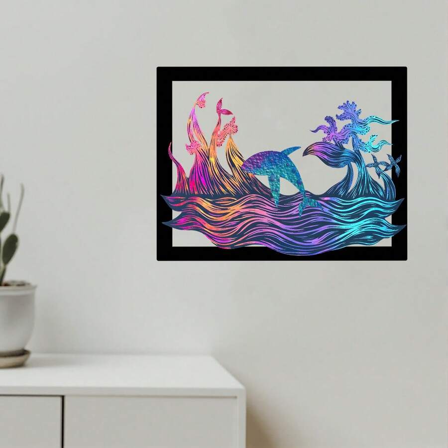 Colorful Silhouette Dreamlike Abstract Seascape Art, Home Decor For Friends, Garden, Patio