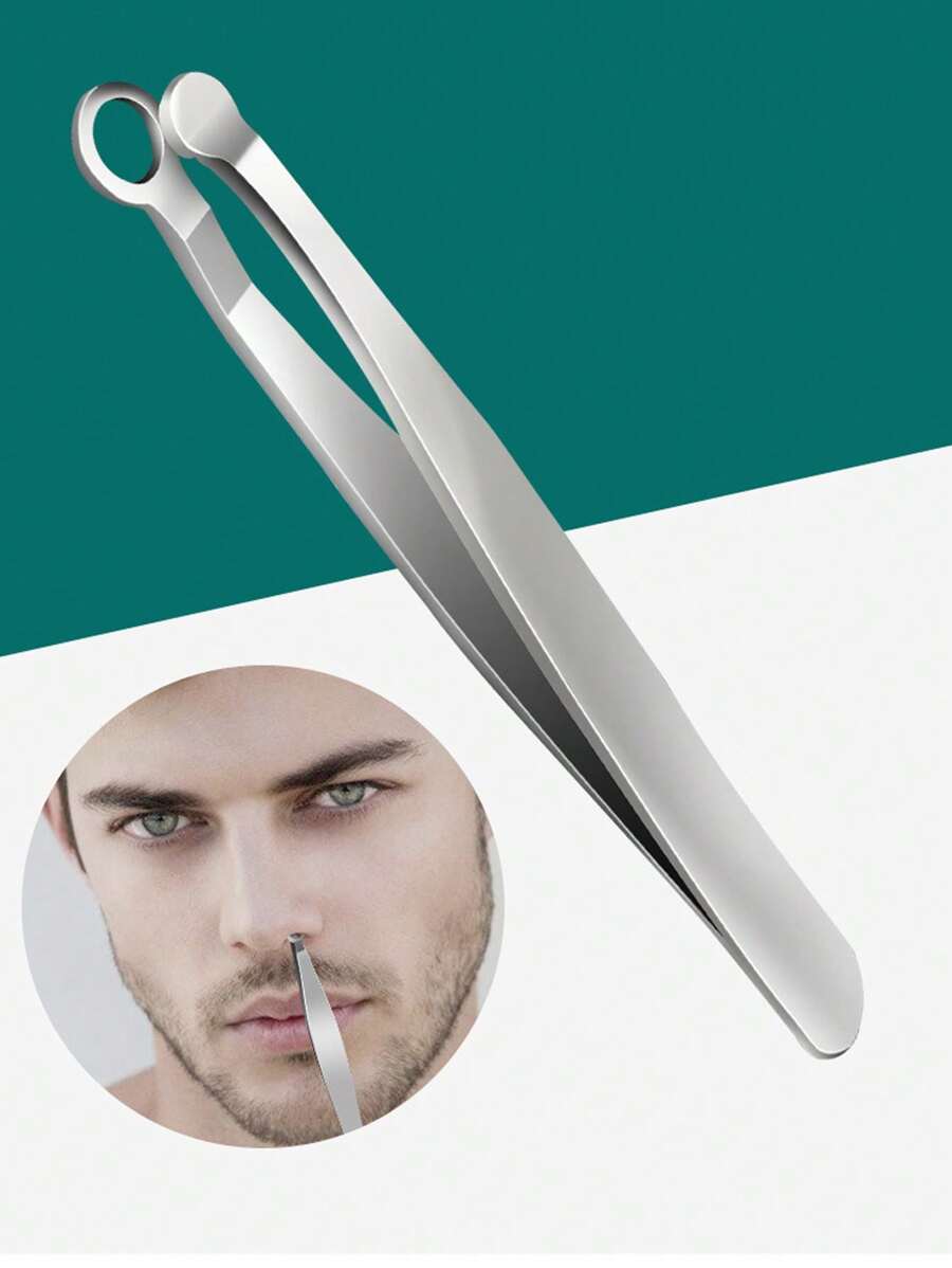 1pc Stainless Steel Round Head Nose Hair Trimmer, Blackhead Tweezers, Beard Trimmer, Eyebrow Trimmer, Beauty Tool