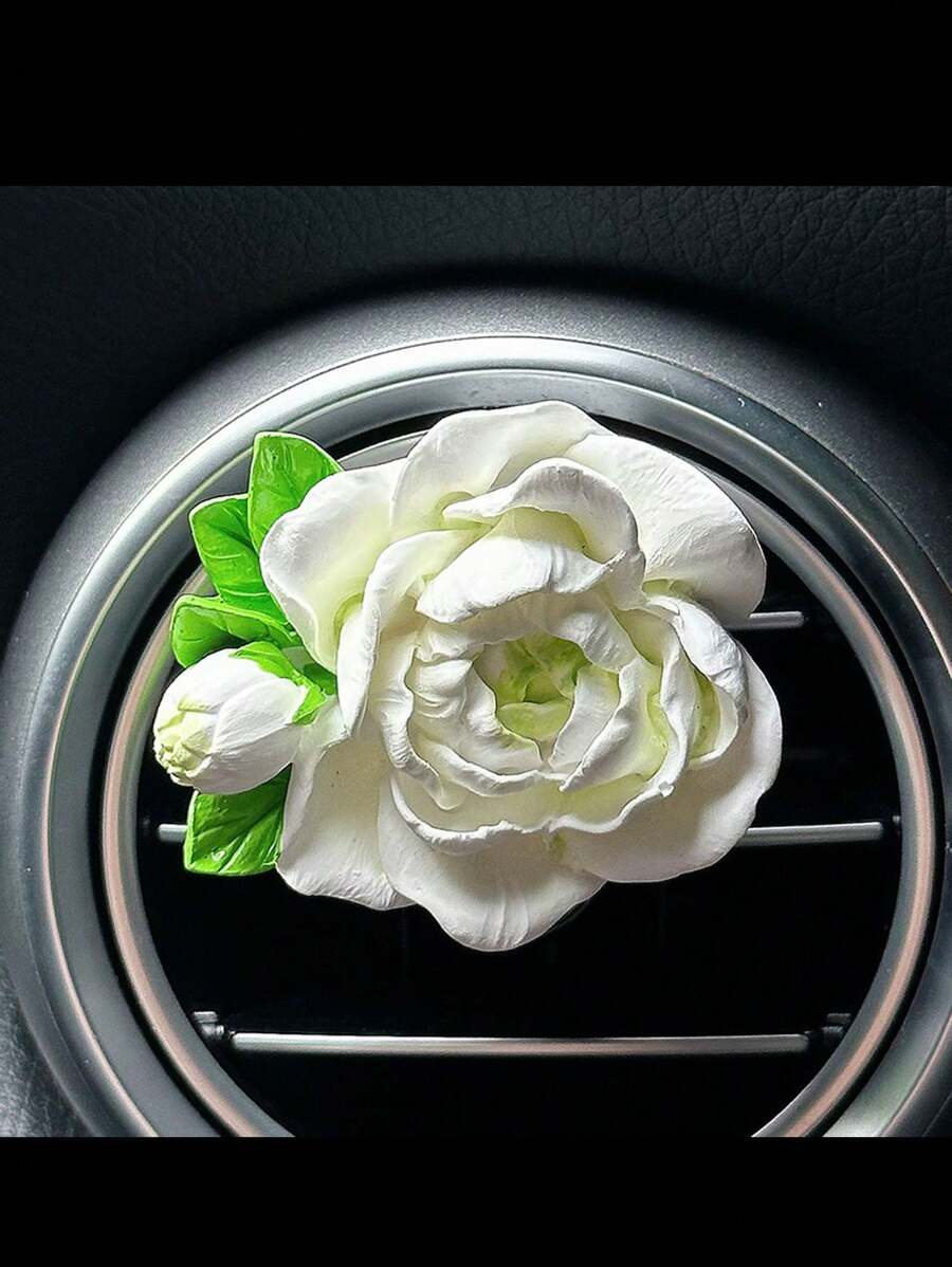 1pc Jasmine Flower Air Freshener, Car Air Vent Clip Decoration, High-End Interior Accessory, Air Conditioning Outlet Decoration, Pink, Yellow, Green Color, Floral Design