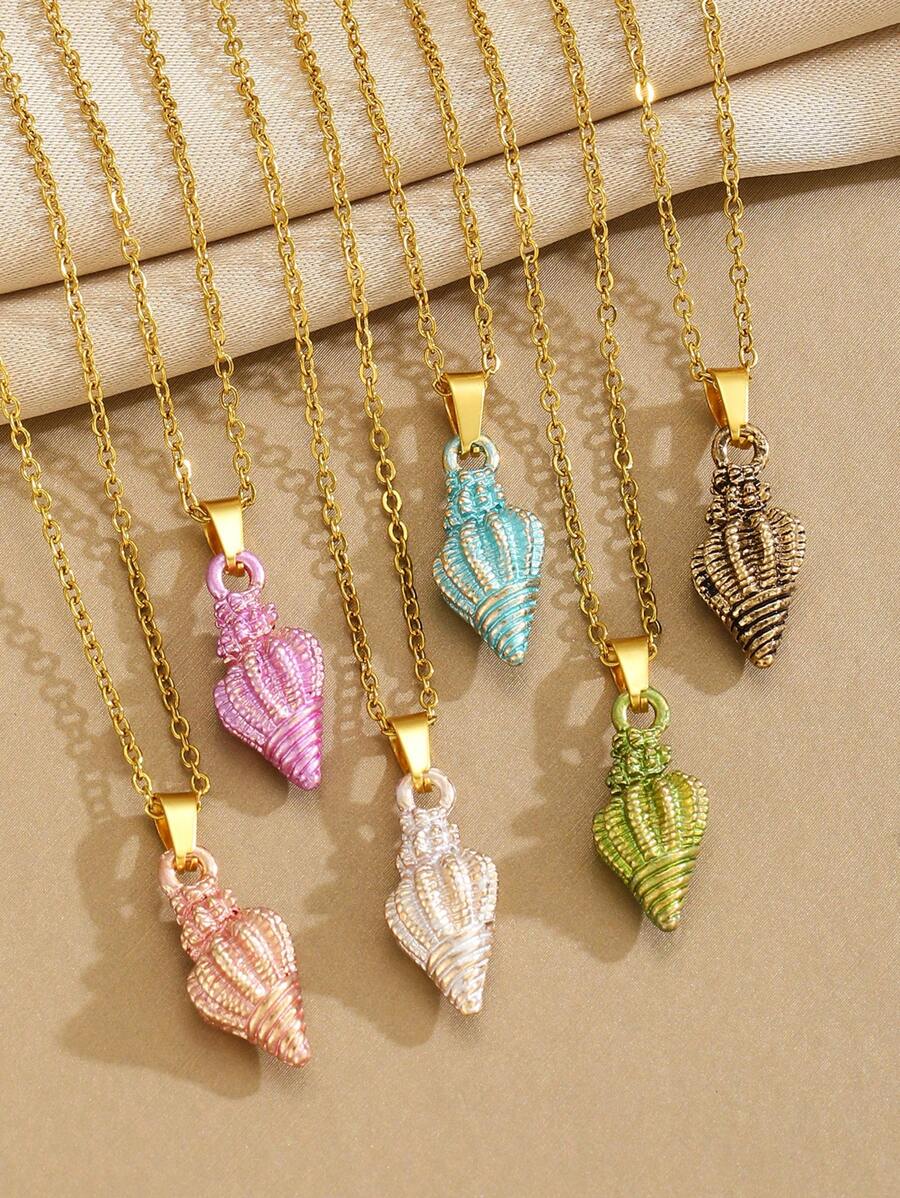 1pc Cute Multicolor Fashion Popular Sea Life Conch Pendant Girl Summer Clavicle Necklace Sweet Cute Street Accessories For Daily, Beach Party, Dance Wear, Holiday Birthday Gift 
