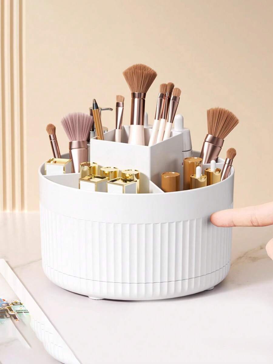 1pc Desktop Rotating Cosmetic Brush Holder, For Storage Of Eye Shadow, Lipstick And Brushes, Easy To Access Small Tools, Knives, Eyebrow Pencils, Razors, Office Stationery, Etc. It Is A Multifunctional Rotating Holder For Household Use And Organizing Cosmetics, Great As An Accessory Or Fun Gift.,For Holiday Beach, Bathroom Collection, Bedroom Collection, Large Capacity