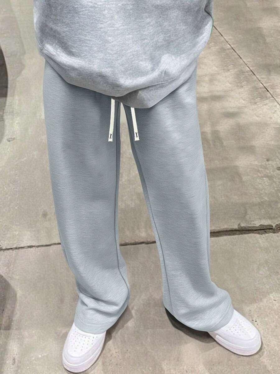 Men Knitted Straight Leg Pants, High Street Versatile Casual Loose Fit Sports Trousers, Lightweight For Spring, Autumn & Summer