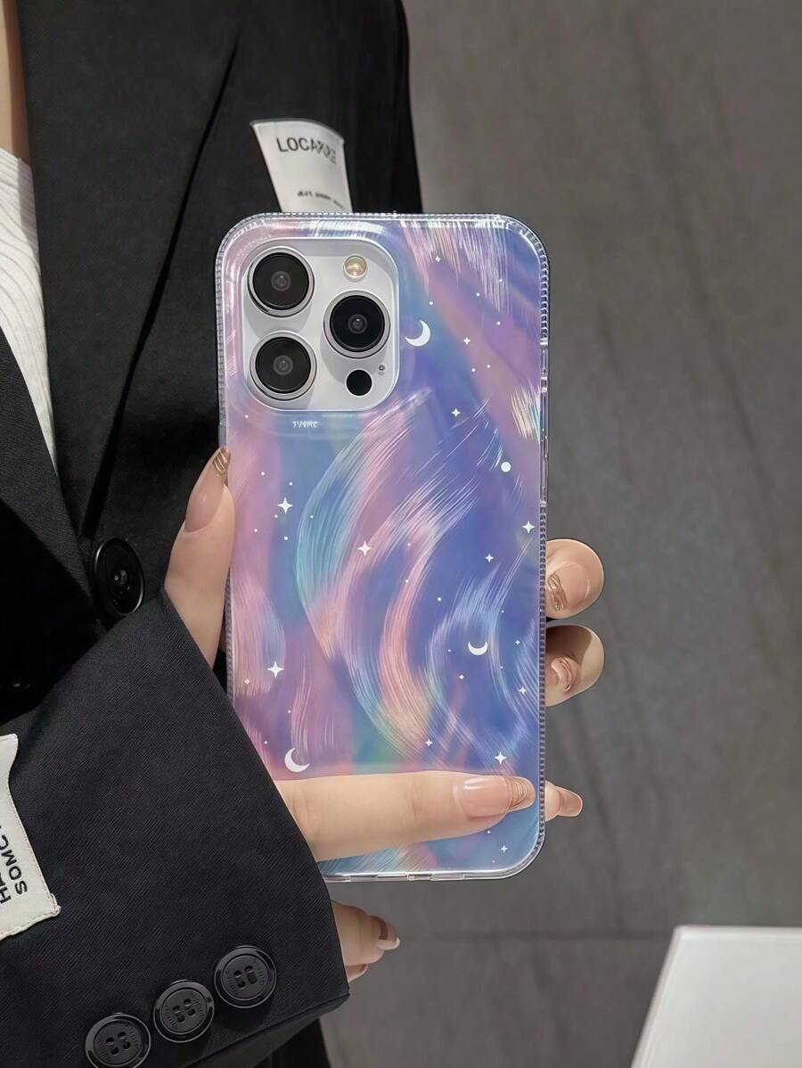 Funda protectora de silicona con diseño de gradiente, plumas y estrellas, de alto nivel y creativa, carcasa rígida a prueba de golpes compatible con 15 Pro Max/14/13 Pro