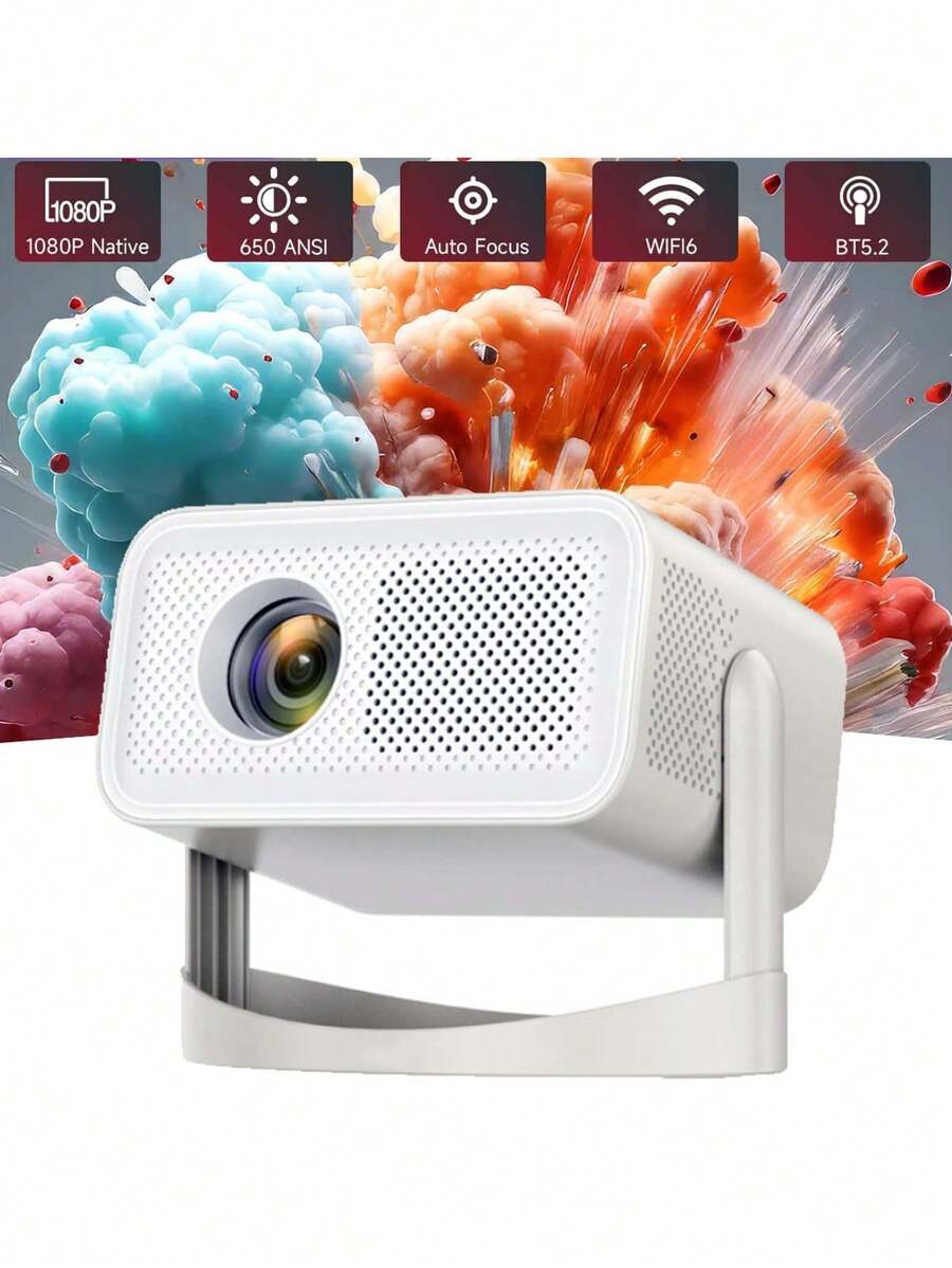 1pc Portable Mini 4K Full HD Projector, 300 ANSI Lumens, Desktop Installation, Multiple Plug Types, Wireless, 4:3 Aspect Ratio, Built-In Speaker Home Theater, Outdoor Home Cinema Portable Projector - Smart, LED Video Projector Compatible With TV, PC, Tablet, Remote Control, Ideal For Home Theater, Christmas, Halloween, Thanksgiving, All Holiday Parties