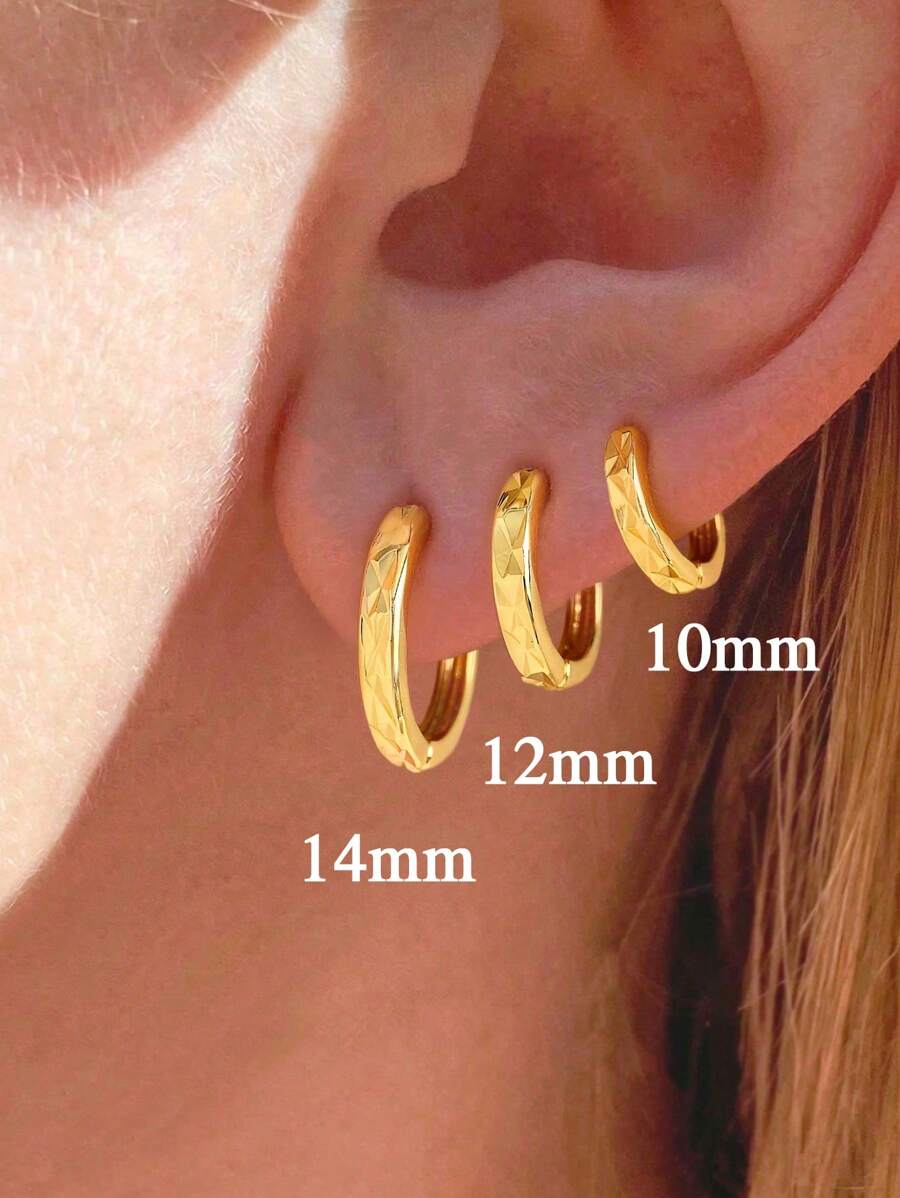 1 par de aros de aro con corte simple de 14 mm a 18 mm de plata esterlina 925 en forma de rombo, glamorosos, pendientes para mujer, regalo de aniversario, novia, cumpleaños, uso diario, joyería fina