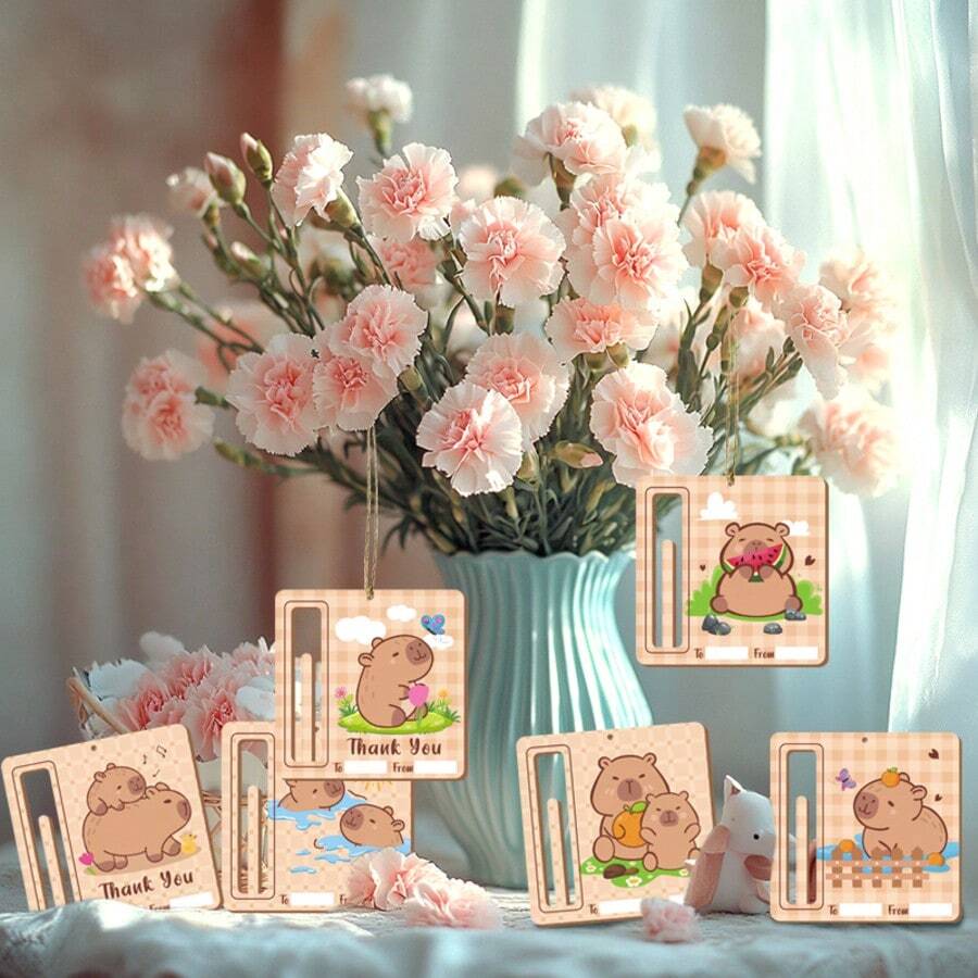 6pcs Colorful Paper Capybara Money Holder – Festive Cash Gift Card Holders Featuring "Thank You" Messages, Capybara Designs For Anyone's Special Day, Birthday Decorations