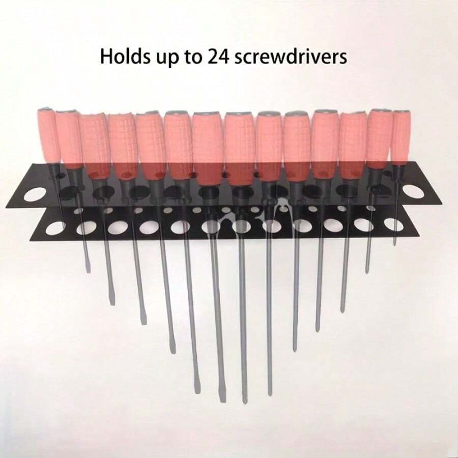 Organizador de herramientas montado en la pared de metal resistente - Estante de almacenamiento negro para destornilladores y accesorios para la organización del garaje