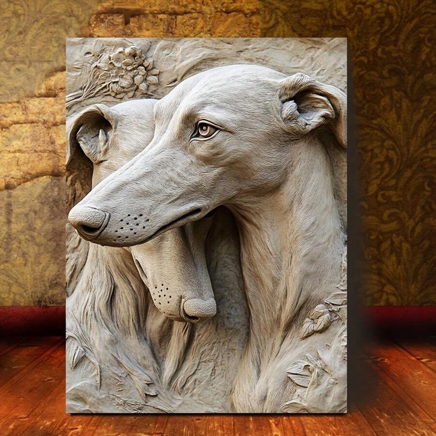 1pc Vintage Greyhound 2D Relief Sculpture Canvas Art, Hyper Realistic Framed Wooden Wall Decor For Home, Family Cabins, Corridors, Bedrooms,Canvas Wall Art,Posters For Room,Home Decor,Room Decor Aesthetic, Animals Room Decoration Stuff.Optional Frame