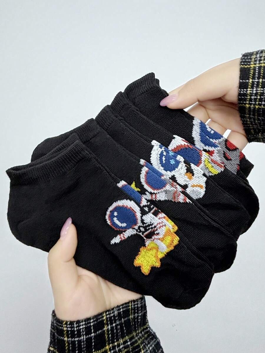 5 pares de calcetines tornozelo cortos de verano, delgados y de colores variados con estampado de astronauta, perfectos para hombres y mujeres en actividades al aire libre