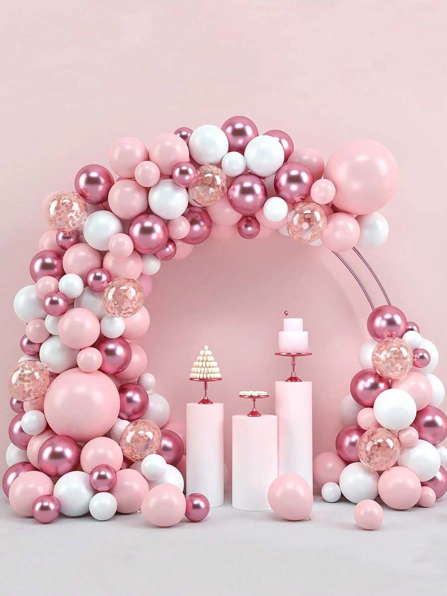 127Pcs Maca Pink And White Confetti Balloon Chain Garland Arch Kit Birthday Party Wedding Decoration Latex Balloon,Bridal Shower Balloon Decoration,Perfect Decoration For Birthday And Anniversary Day