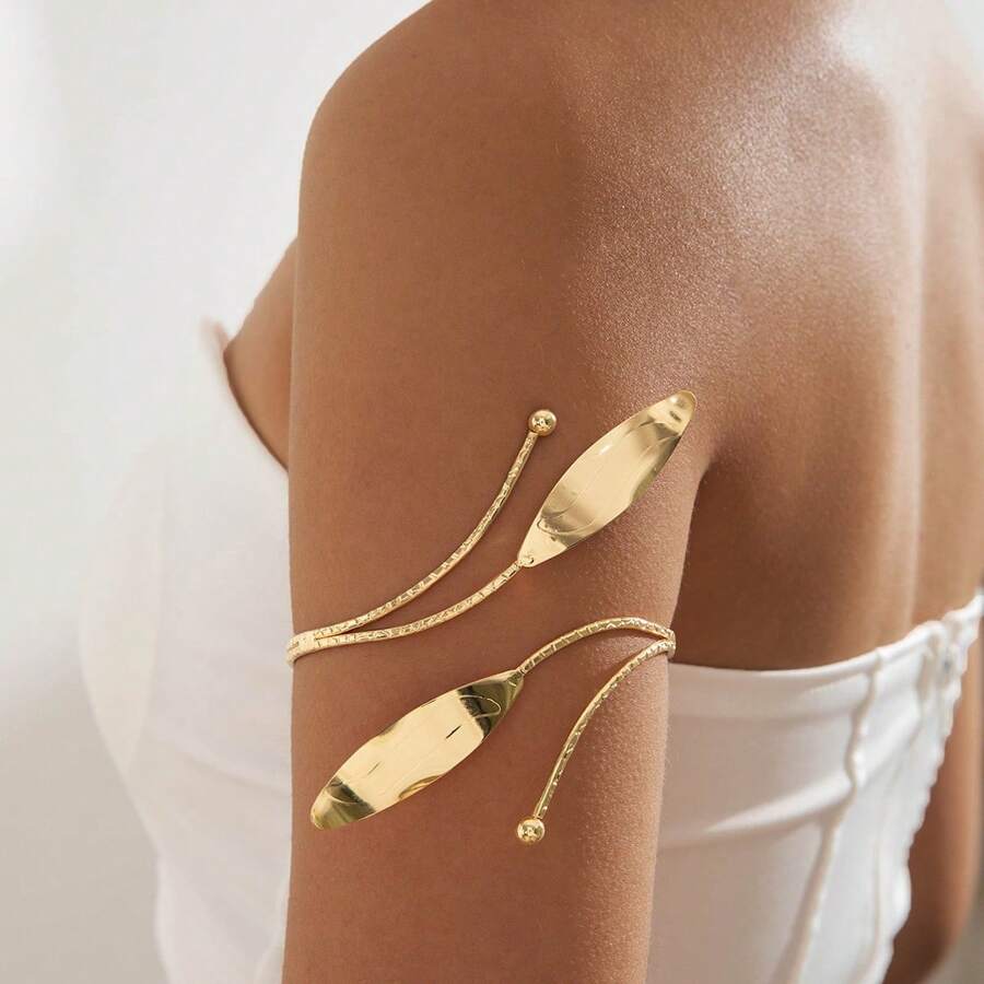 1 pièce Bracelet Manchette Métallique à Feuille Asymétrique, Bracelet Jonc Ouvert, Style Européen et Américain Polyvalent