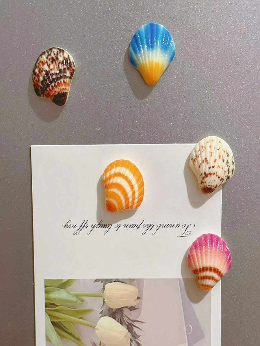 5pcs, Cute Seashell Fridge Magnets, Seaside Seashell Fridge Magnets, Strong Decorative Magnetic Stickers For Kitchen