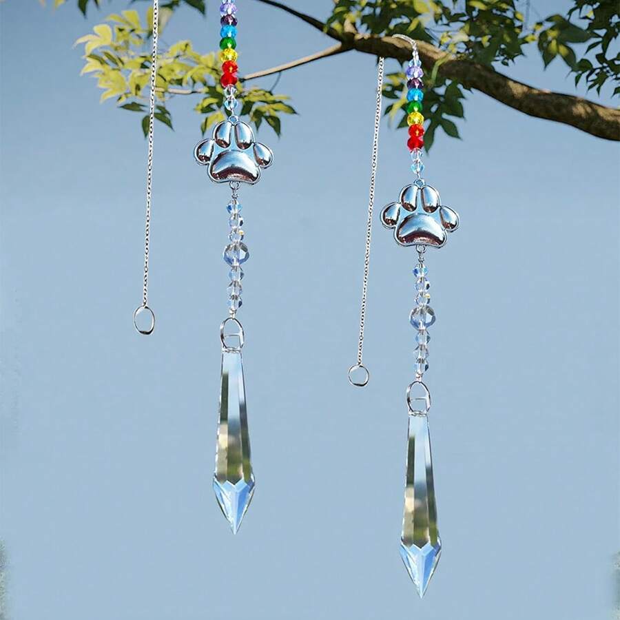 1Pc Pet Dog Cat Paw Print Sun Catcher Pet Memorial Gifts Crystals Prisms Dog Pet Sympathy Hanging Window Garden Decor Wind Chime Rainbow Maker Suncatcher Loss Of Dog Gift Rainbow Bridge Sympathy Gift For Pet Lovers, Window Decor & Friend Birthday Keepsake
