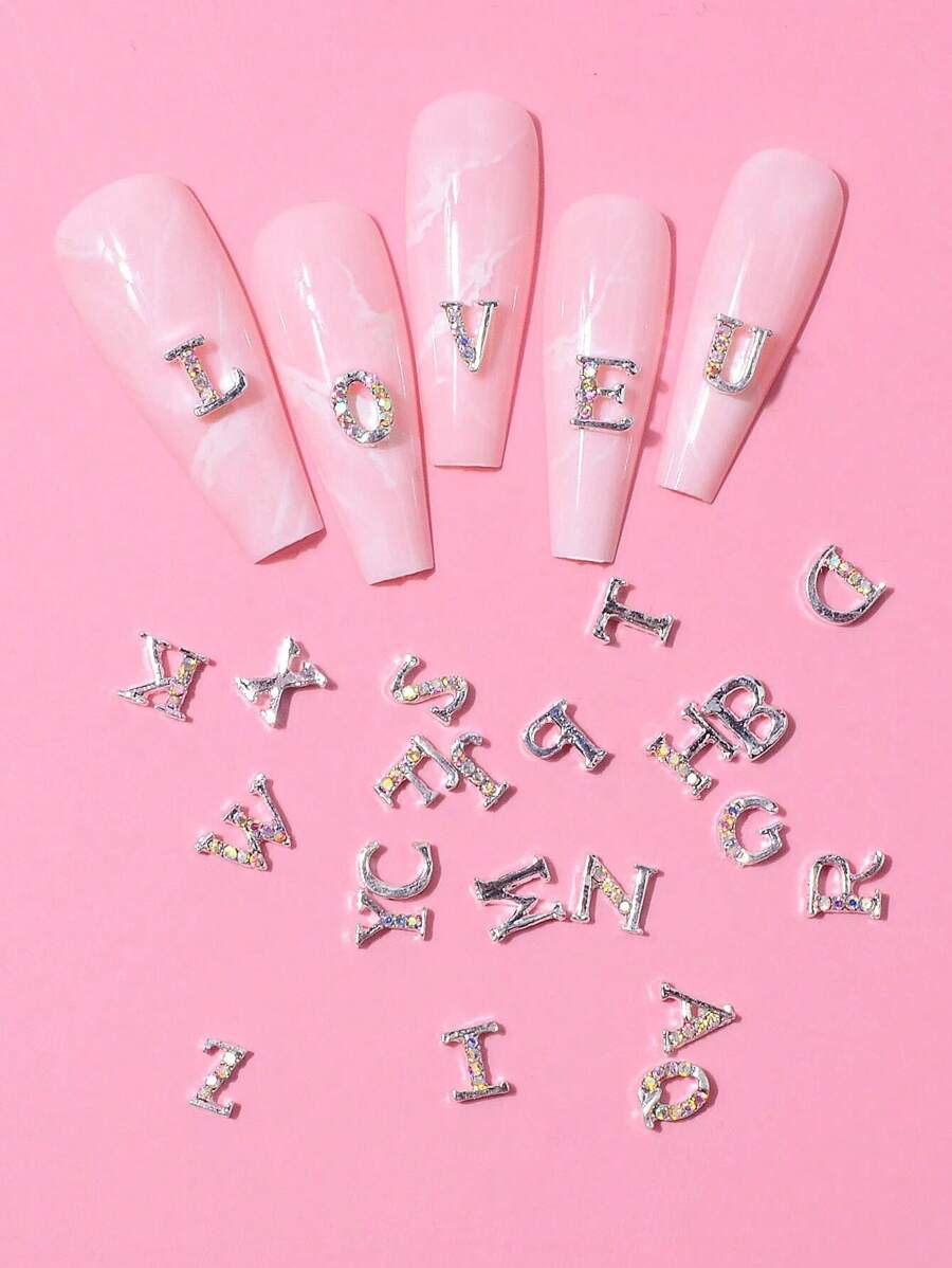 26 Peças Decoração de Arte de Unhas Design de Letra 3D, Encantos de Unhas, Gemas de Unhas, Suprimentos de Unhas DIY