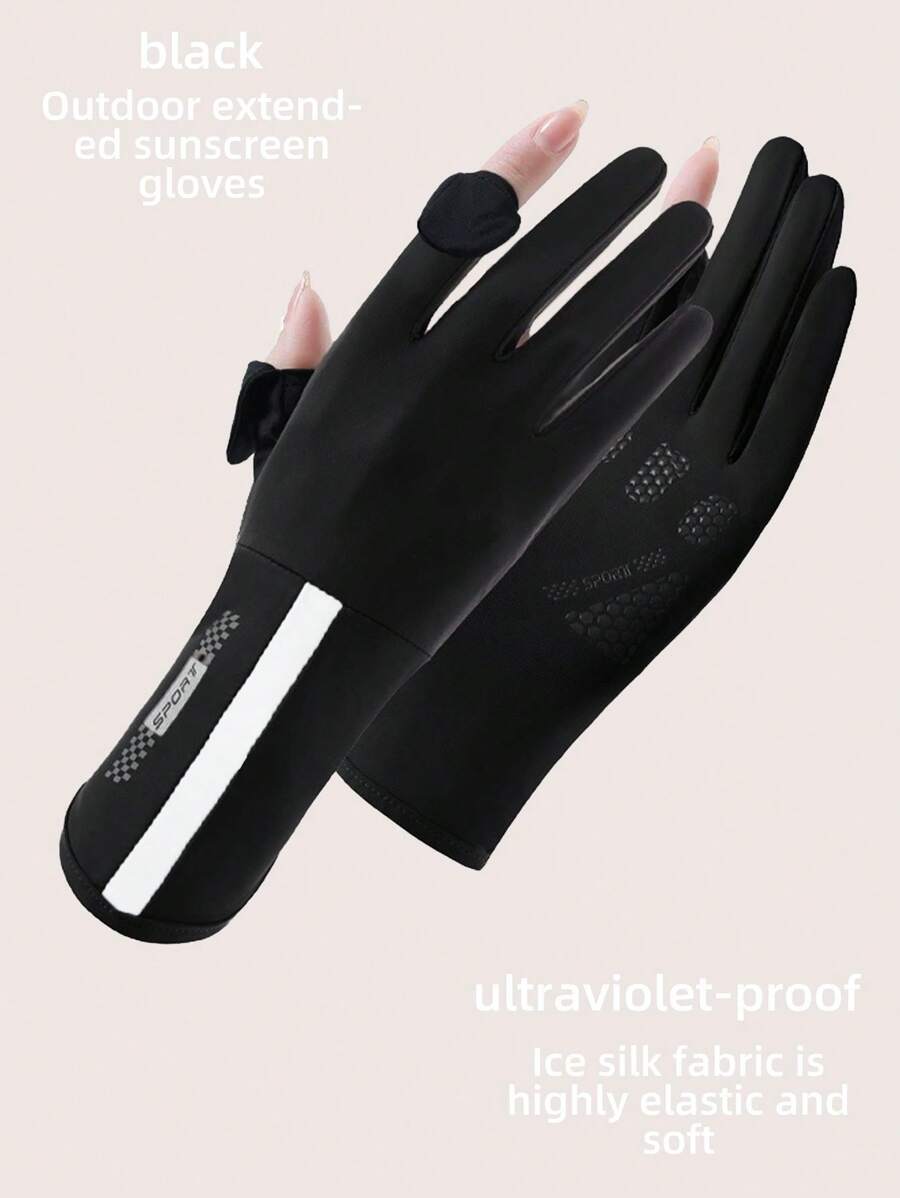 1 Set Multicolor Versatile Women Sunscreen Gloves, Ice Silk UV Protection Breathable Fingerless Driving Cycling Gloves