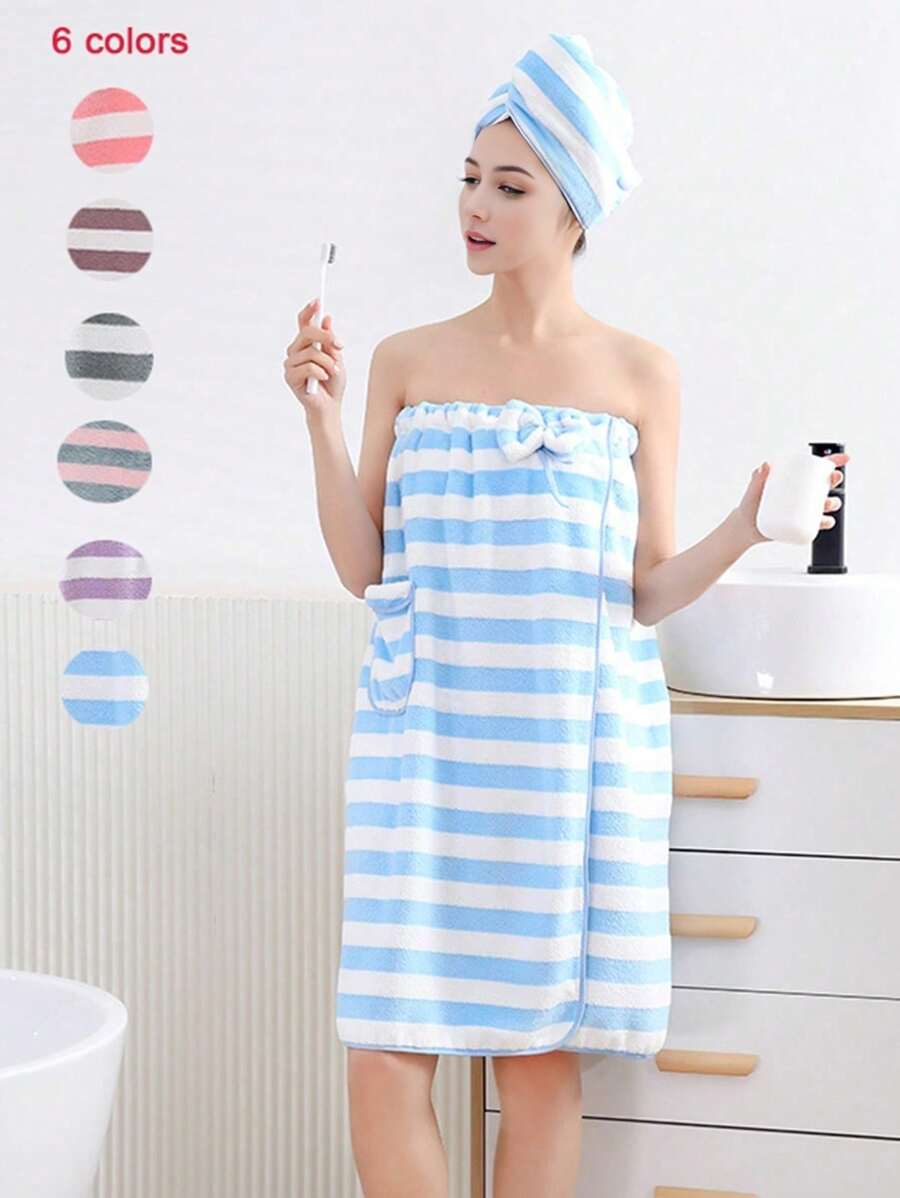 Set de 2 piezas: toalla de envoltura para mujeres con toalla para secar el cabello, toalla de ducha ligera, albornoz de spa cómodo, toalla corporal ajustable + toalla para secar el cabello, decoración del baño del hogar, para boda de verano, de vuelta al colegio