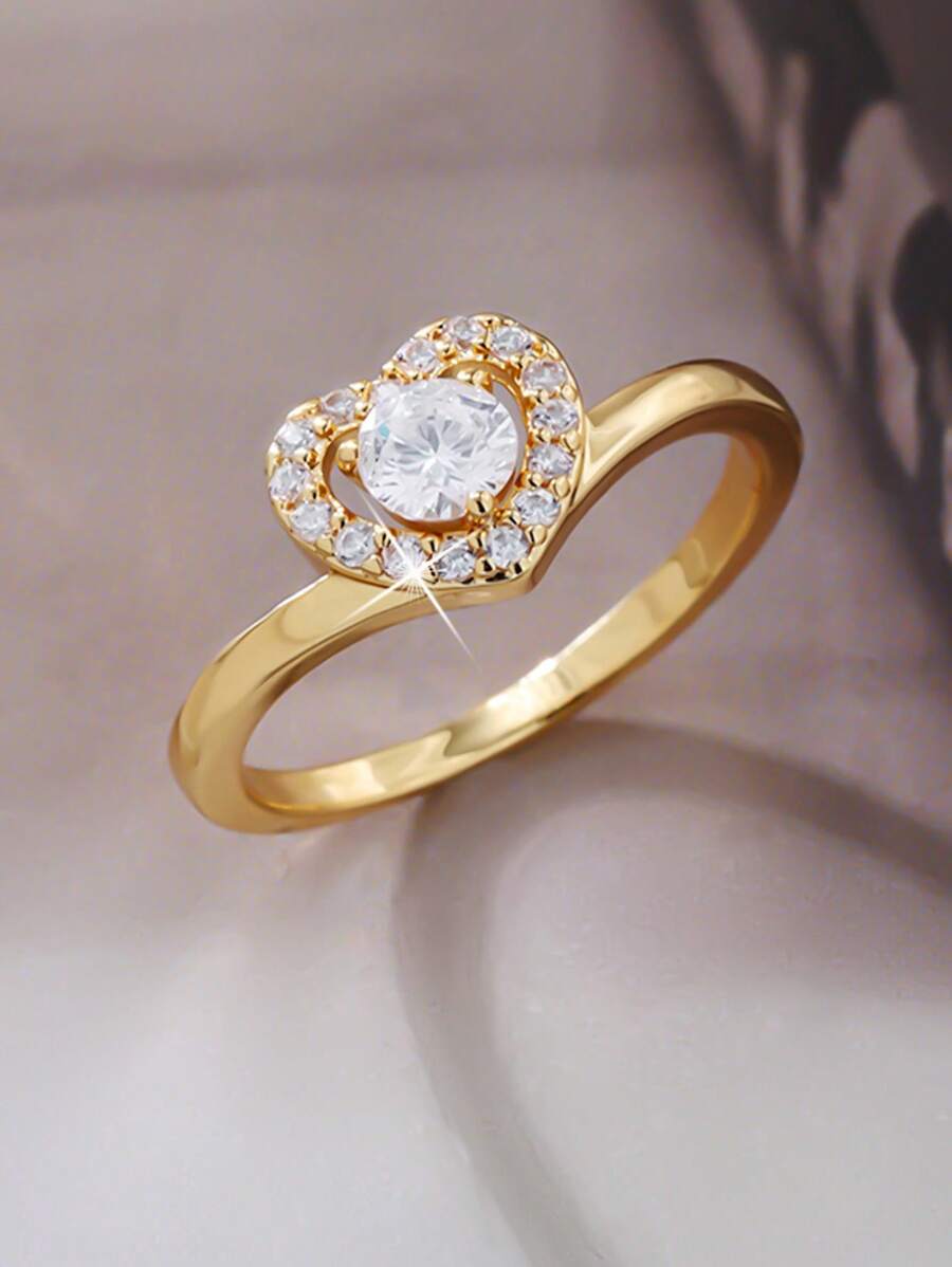 1 Stück hochwertiger, eleganter, romantischer, herzförmiger Dekorationsring aus kubischem Zirkonia, geeignet für den Lässig-Wear von Frauen, Hochzeiten, Verlobungen, Valentinstag Geschenke