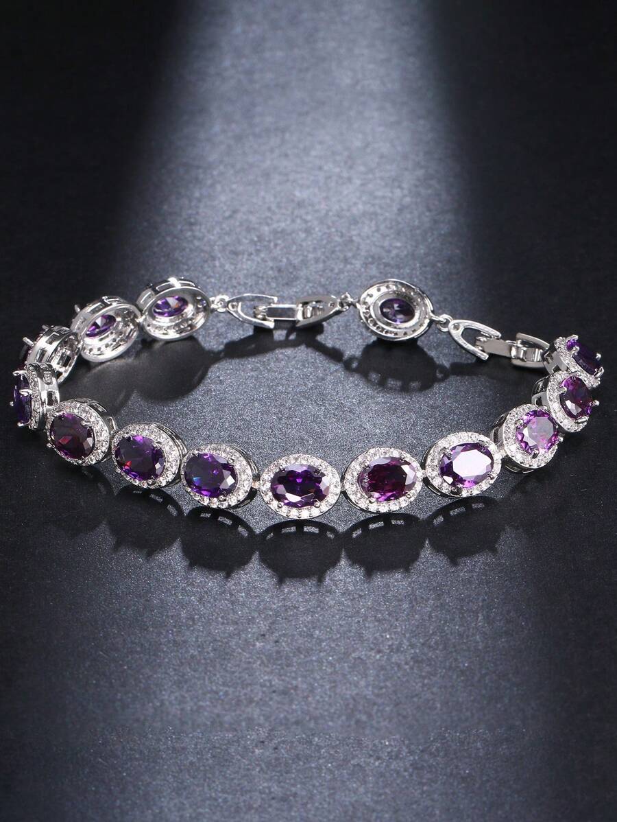 1 Stück modischer, minimalistischer Kupfer Strass & lila Reben einstellbarer Braut Hochzeits Armband