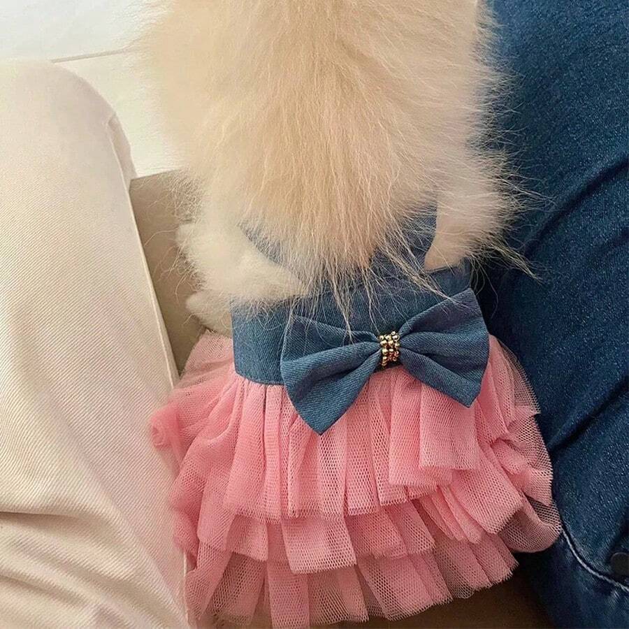 1 pieza Ropa linda para perrito, vestido de verano para perro, falda de encaje para gato, ropa para mascotas, falda a rayas para chihuahua, ropa de princesa para mascotas, vestido de encaje para mascotas, vestimenta para chihuahua, bichón y yorkshire, chaleco refrescante lindo para perro, adecuado para gatos y perros pequeños y medianos, vestido de encaje con arnés para mascotas