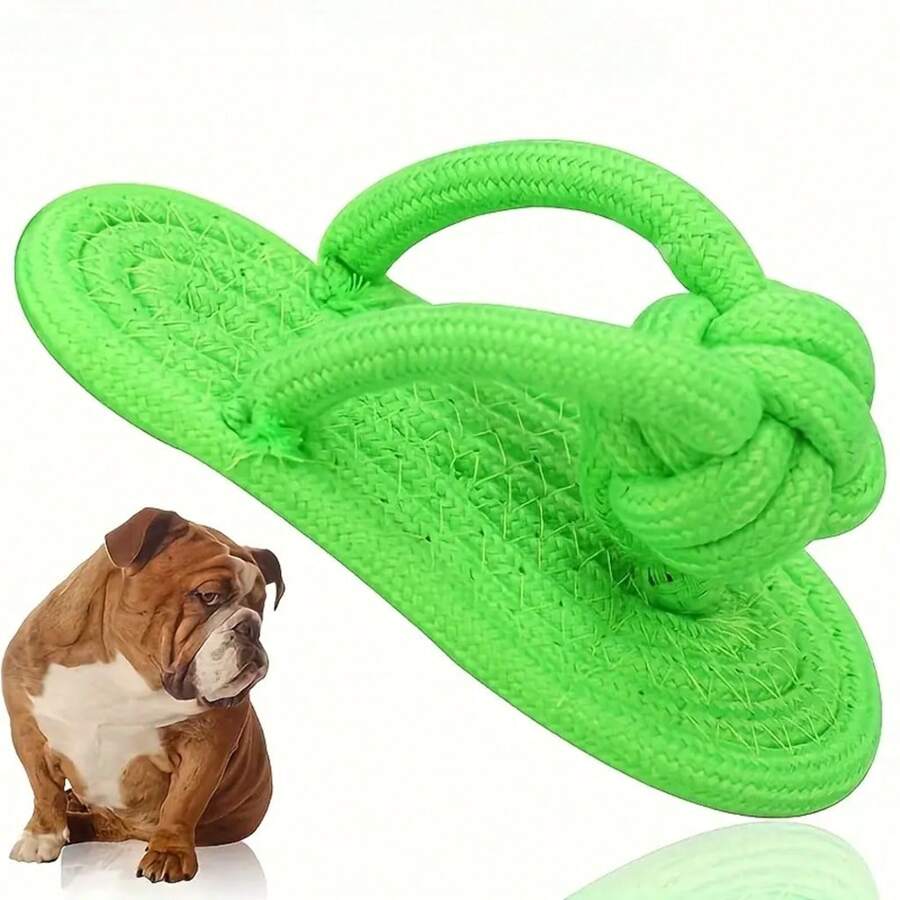 1 Pet Dog Polyester Rope Slipper Toys, With Knot Design For Grinding Teeth, Cleaning, And Training Functions, Simulating The Shape Of Real Slippers, Providing Long-Lasting Chewing And Entertainment Experience For Dogs And Cats (Random Color)