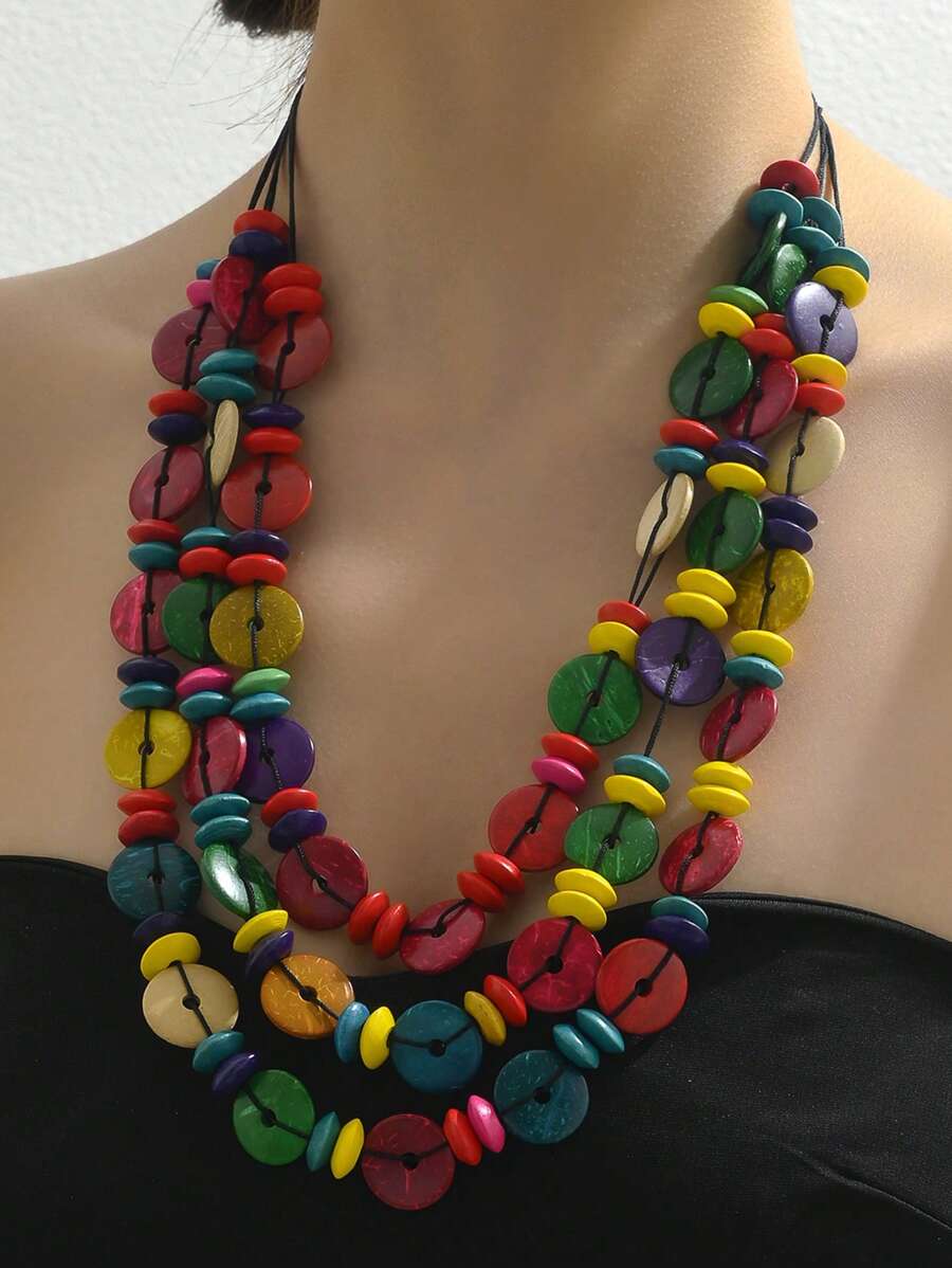 1 colar boho feito à mão com estampa de lua e coco, acessório para férias na praia e verão