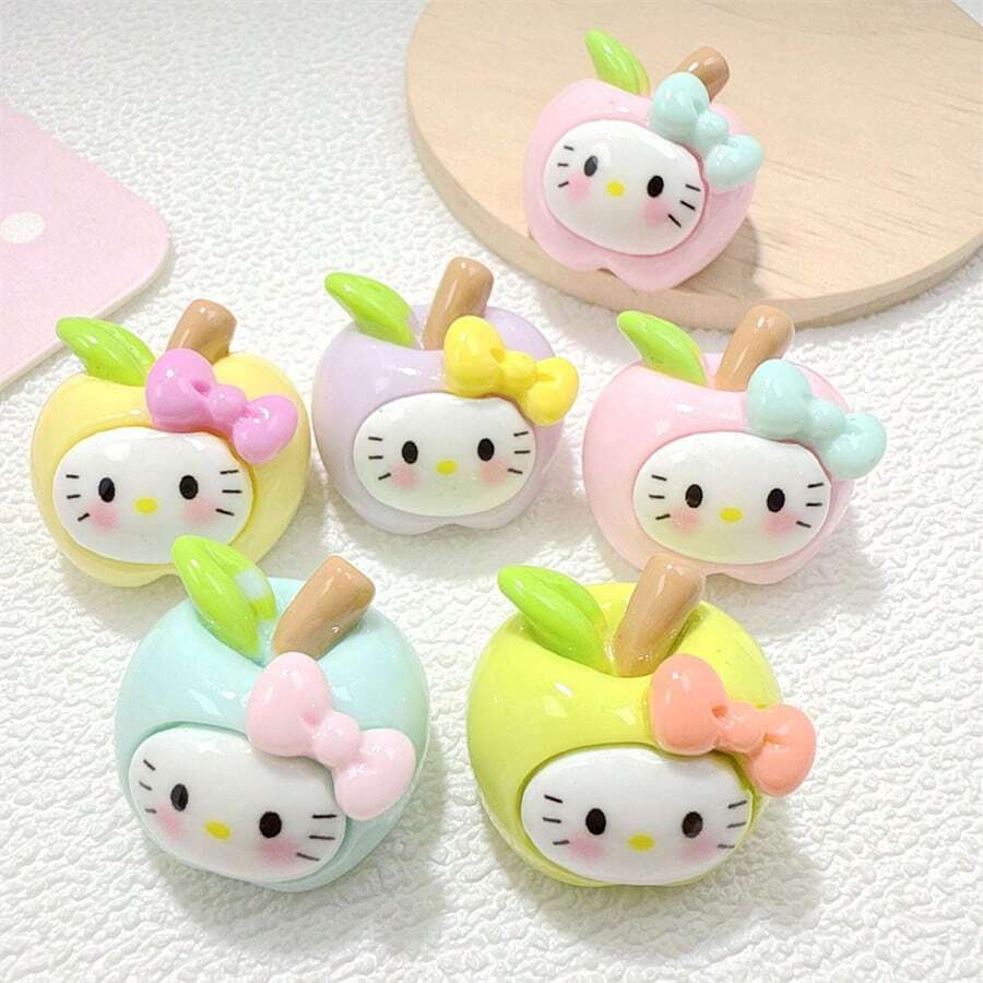 Sanrio (Authorized) 1pc Sanrio Cartoon Apple KT Cat Resin Accessories Cream Glue DIY Hair Clip Headband Phone Case Shoe Buckle Pendant Material, Suitable For Various Holiday Gifts And Party Gifts