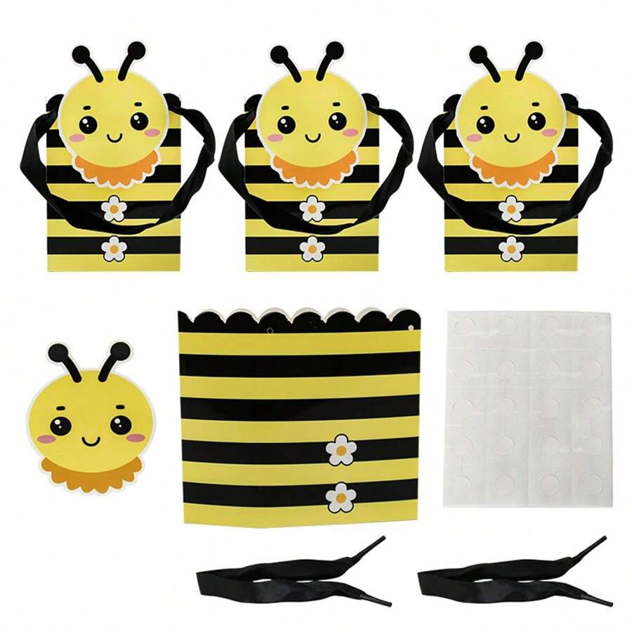 5pcs Candy Boxes, Full Moon/1st Birthday Return Gifts Favor Boxes, Bee Design Mini Gift Boxes