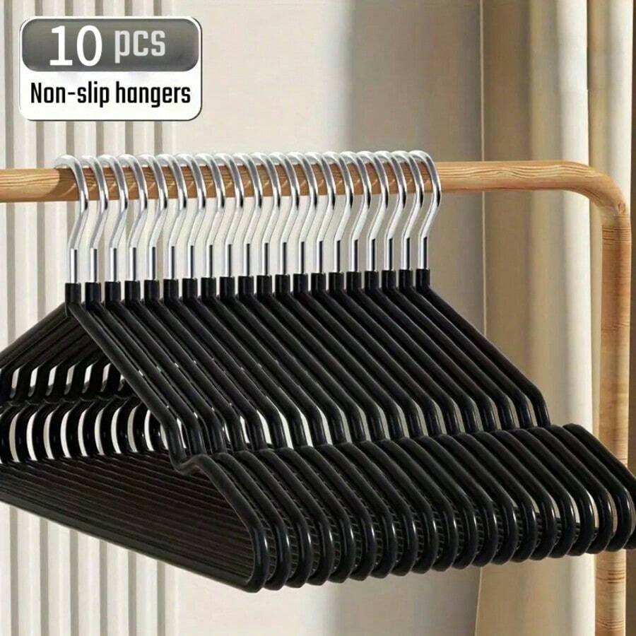 5pcs/10pcs Black Non-Slip Heavy-Duty Hangers, Bedroom Supplies, Storage Supplies, - Easy To Hang, Space-Saving Design, Suitable For Wardrobe, Spring Tops, Autumn Pants, Autumn Coats,