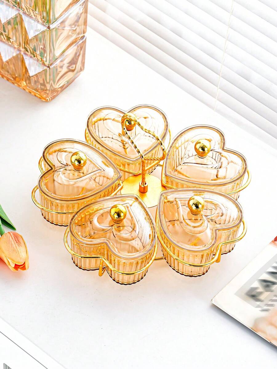 1pc Heart-Shaped Compartment Tray, Fruit Bowl, Candy/Snack/Dessert Plate, Serving Dish For Home/Living Room, Modern Melon Seeds/Dried Fruit Storage Box