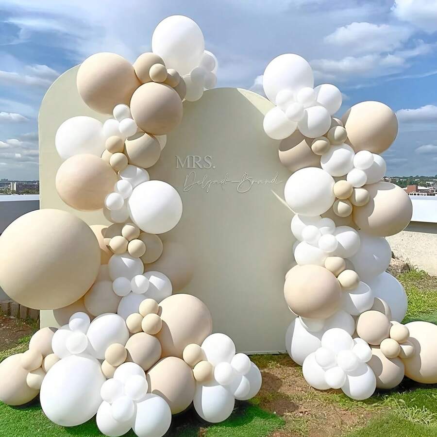 133pcs Wedding & Party Balloons Arch & Decor Kit - Cream & Champagne - Heart Shape Design, Suitable For Engagement, Valentine's Day, Mother's Day - Princess Theme, No Electricity Required