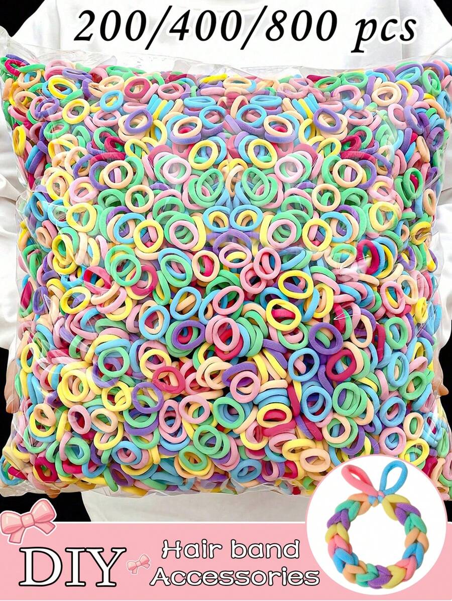 200/400/800/1000 PCS Colorful Hair Ties For Girls, Soft No-Hurt Elastic Hair Bands For Kids, Cute Toddler Hair Accessories.Do It Yourself