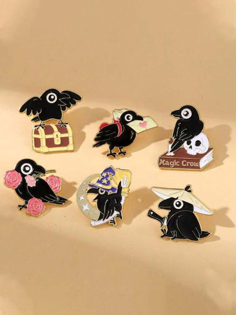 1pc Metal Bird Brooch, Cute Raven Zinc Alloy Enamel Pin, Fashionable Lapel Pin, Button Pin School