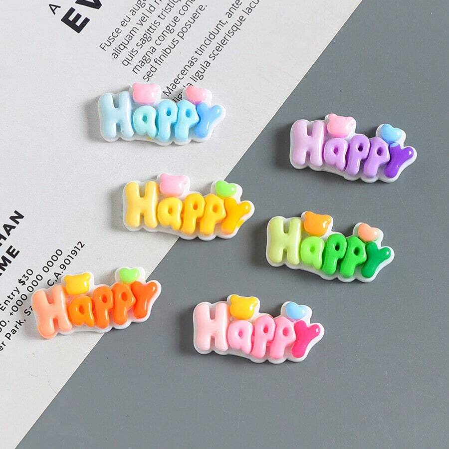 6pcs Cartoon Ombre Gradient Letter "HAPPY" Refrigerator Magnet Stickers, Decorative Adhesive Memo For Birthday Party, Wedding, Holiday, Office, Kitchen, Appliances