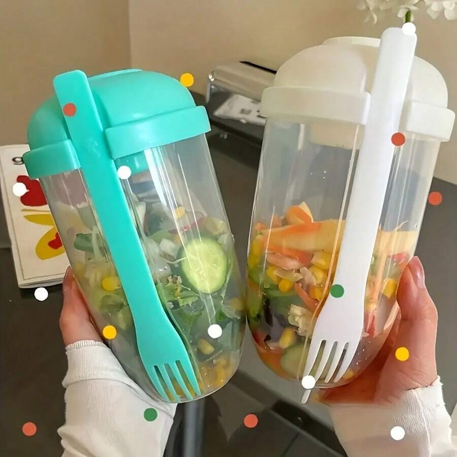 2pack,1000ml/33.8oz, Salad Cup, Salad Shaker, Plastic Healthy Salad Container (With Fork), Salad Dressing Rack, Picnic Lunch Breakfast Salad Cup, Kitchen Supplies, Kitchen Gadgets, Back To School Supplies 1000ml/33.8oz