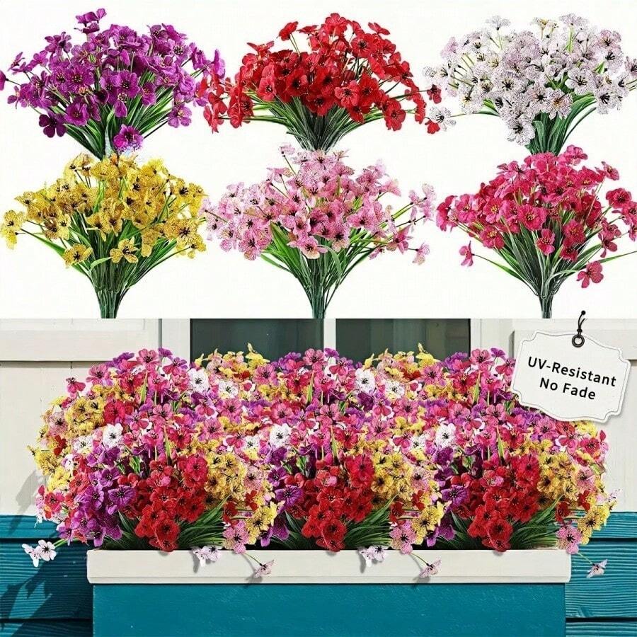 1 Conjunto/7 Conjuntos/14 Conjuntos/Flores Artificiais Internas e Externas, Flores Falsas Internas e Externas, Plantas de Jardim, Soleiras de Janelas, Casamentos Familiares, Casas de Campo, Decorações de Flores de Plástico Falsas Que Não Desbotam, Vasos Pendurados com Flores Falsas, Decorações de Vasos de Cozinha e Domésticos, (7 Cores) Presentes, Aniversários, Formatura