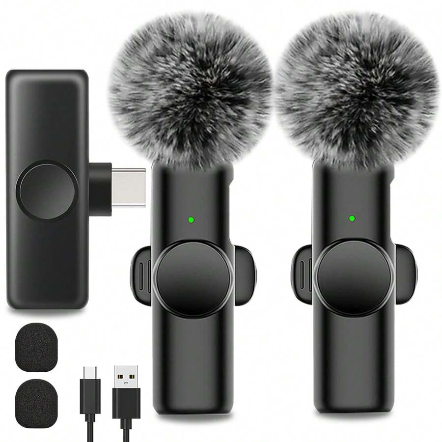 Wireless Lavalier Microphone For Phone TypeC Lapel Mics Plug-Play 2.4G Ultra-Low Delay Built-In Noise Reduction Chip Working Time For Video Recording Interview Podcast Vlog