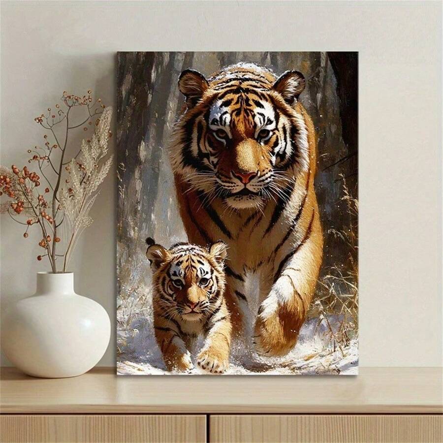 1pc PcTiger And Cub Canvas Print Poster - Frameless Wall Art For Home, Office, Living Room, Bedroom, Cafe - Decorative Painting, Ideal Gift For Friends And Colleagues,No Frame