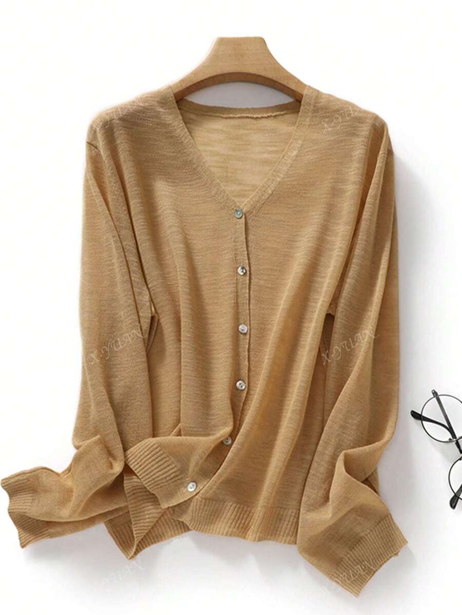 Cardigan in maglia con scollo a V e bottoni, donna, oversize e casual, sottile per l'estate, minimalista e versatile